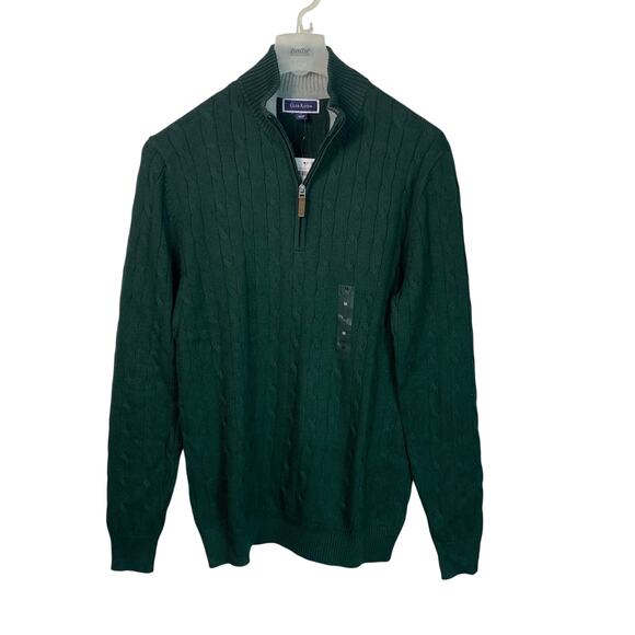 Club Room Pine Green Quarter Zip Cotton Blend Cable Knit Sweater Men’s L NWT - Picture 2 of 7